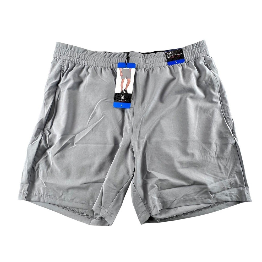 Spyder Active Shorts Mens Large Gray Athletic Gym Running Zipper Pockets NEW